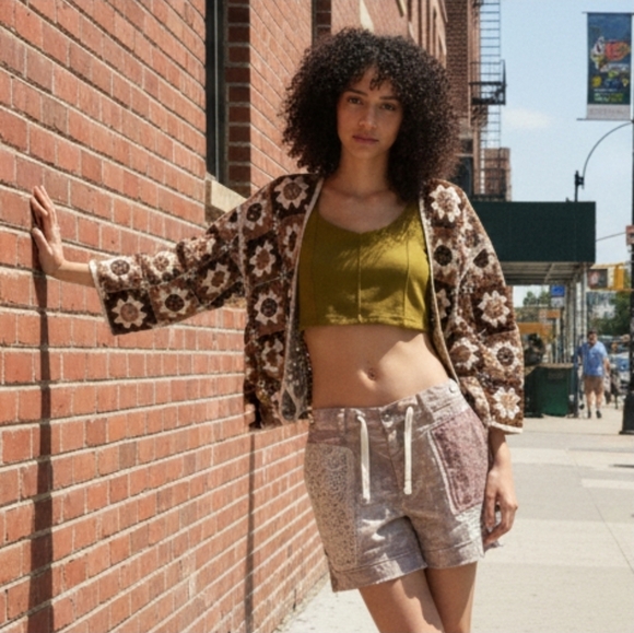 POL Floral Granny Square Crochet Cardigan Retro Boxy Open Front Sweater Openwork - Picture 8 of 16